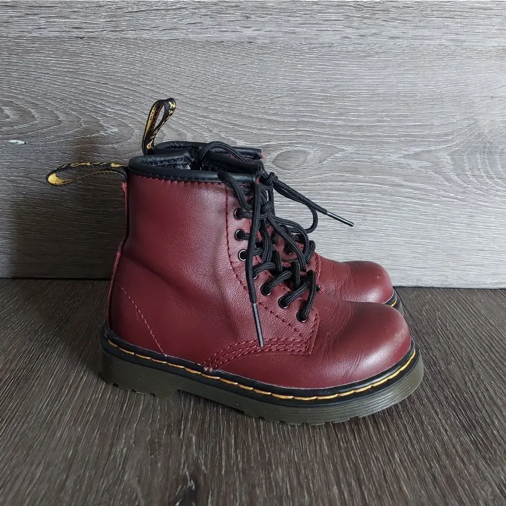 Dr. Martens Airwair Toddler Softy T Leather Lace Boots Size 8 DMs Docs